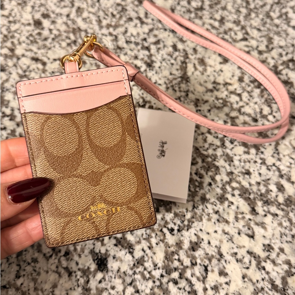 Coach Pink and Tan Signature ID Holder